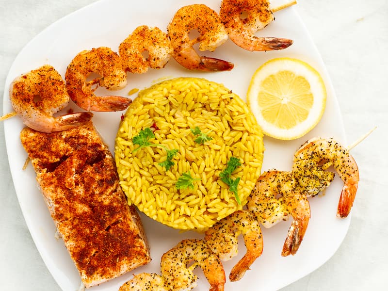 Salmon and Skewer of Shrimp (1 Pcs )